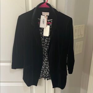 Skies Are Blue Black Velvet Blazer Classic Open Front